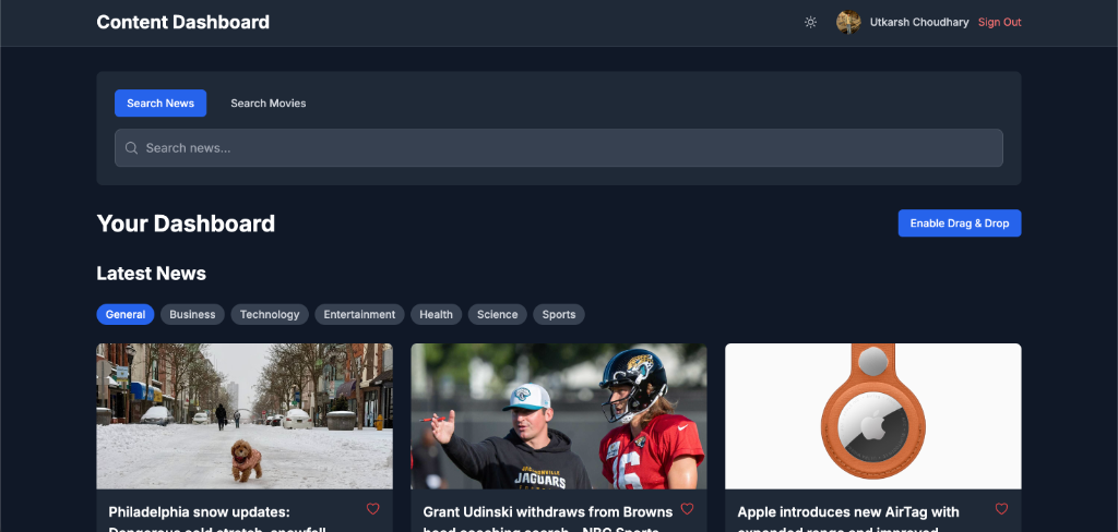 Content Dashboard project preview